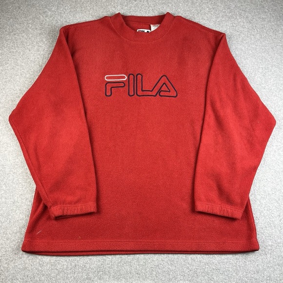 Vintage Y2K Fila Fleece Sweatshirt Mens Large Red Retro Logo Embroidered - Picture 1 of 8